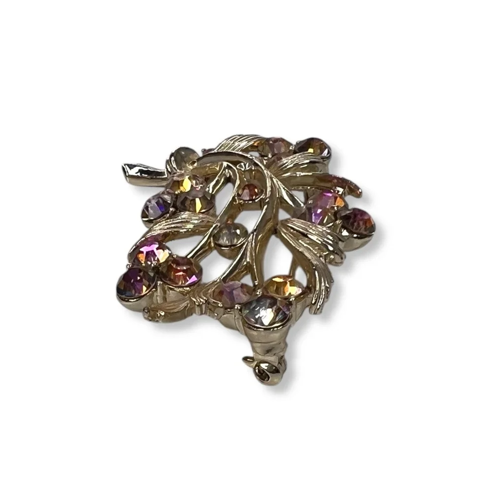 Vintage Lisner Brooch AB Stones Flower Bouquet Gold Tone Signed 50s 60s‎ Cottage